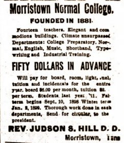 Morristown Normal College advertisement, circa 1900