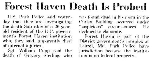 Forest Haven death probe gregory sterling 1974