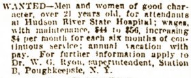 Hudson River State Hospital attendants wanted ad 1923
