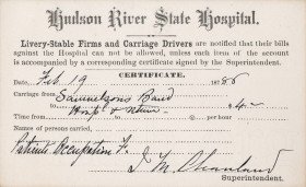 Hudson River State Hospital patient voucher circa 1880