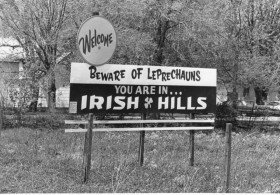 Irish Hills Beware of Leprechauns sign