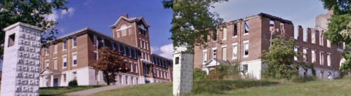 Morristown College's Laura Yard Hill Hall, before and after fire.