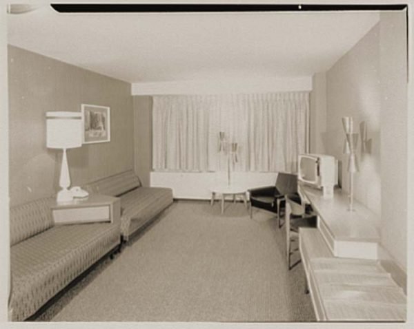 Interior of Howard Johnson HoJo Motor Lodge guest room Interior of an early Howard Johnson Motor Lodge guest room
